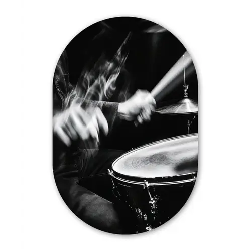 Drummer - Zwart - Drumstel Wandcirkel Ovaal Forex klein -3d