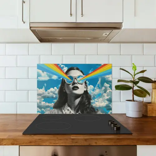 Vrouw - Bril - Regenboog - Wolken keuken achterwand spatscherm klein -sfeer2