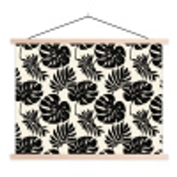 Modern - Monstera - Zwart textielposter latten blank klein 122 -3d