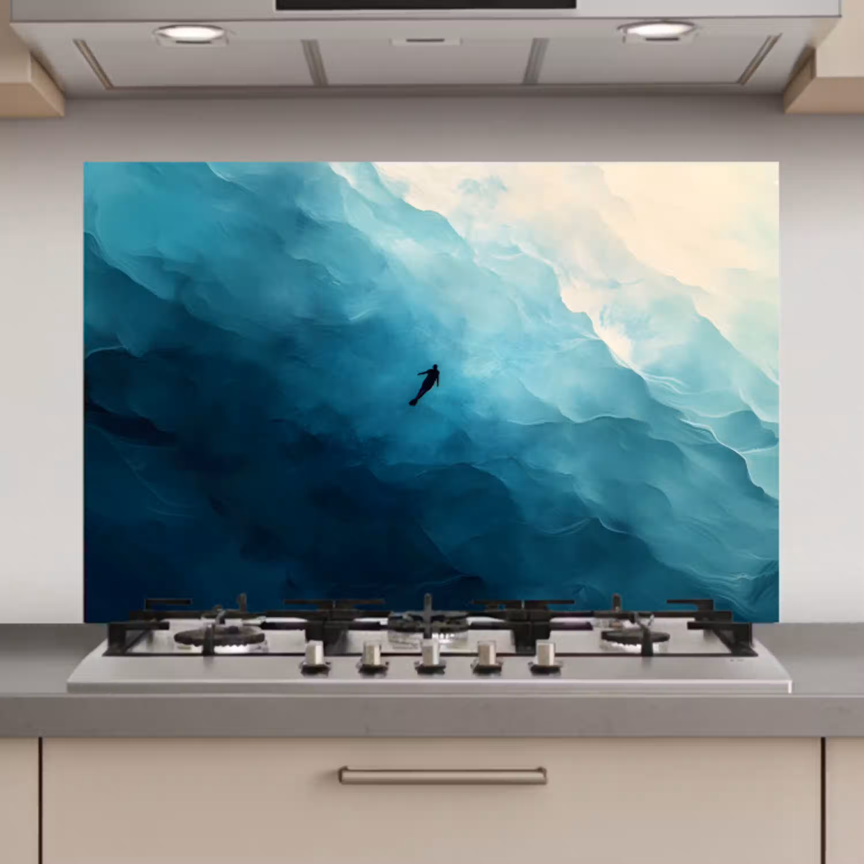 Zee - Silhouet - Abstract - Blauw keuken achterwand spatscherm klein -3d_website