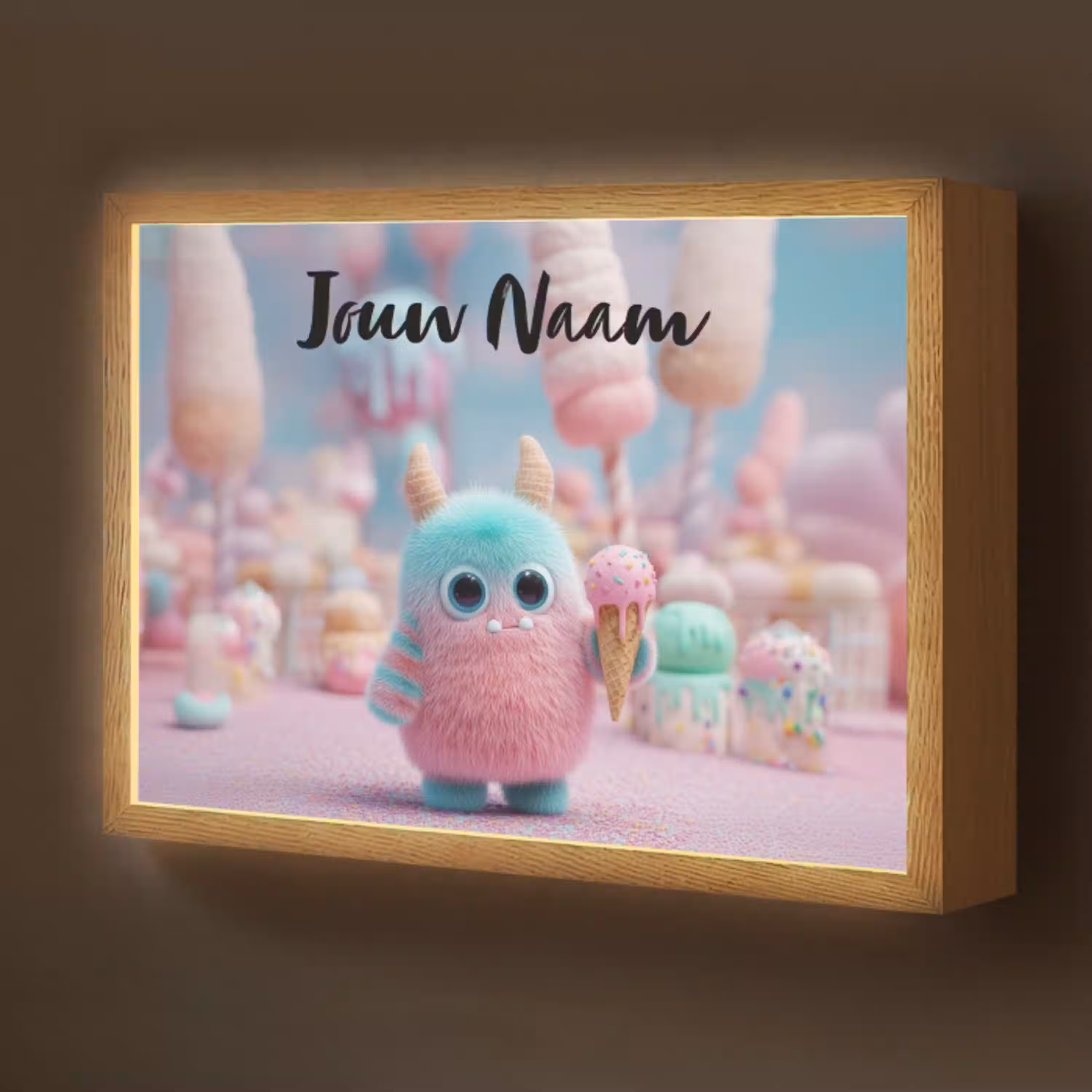 Monster - Pastel - Roze - Snoep Light Box met batterij (Wandlamp kind) middel -z3d_website