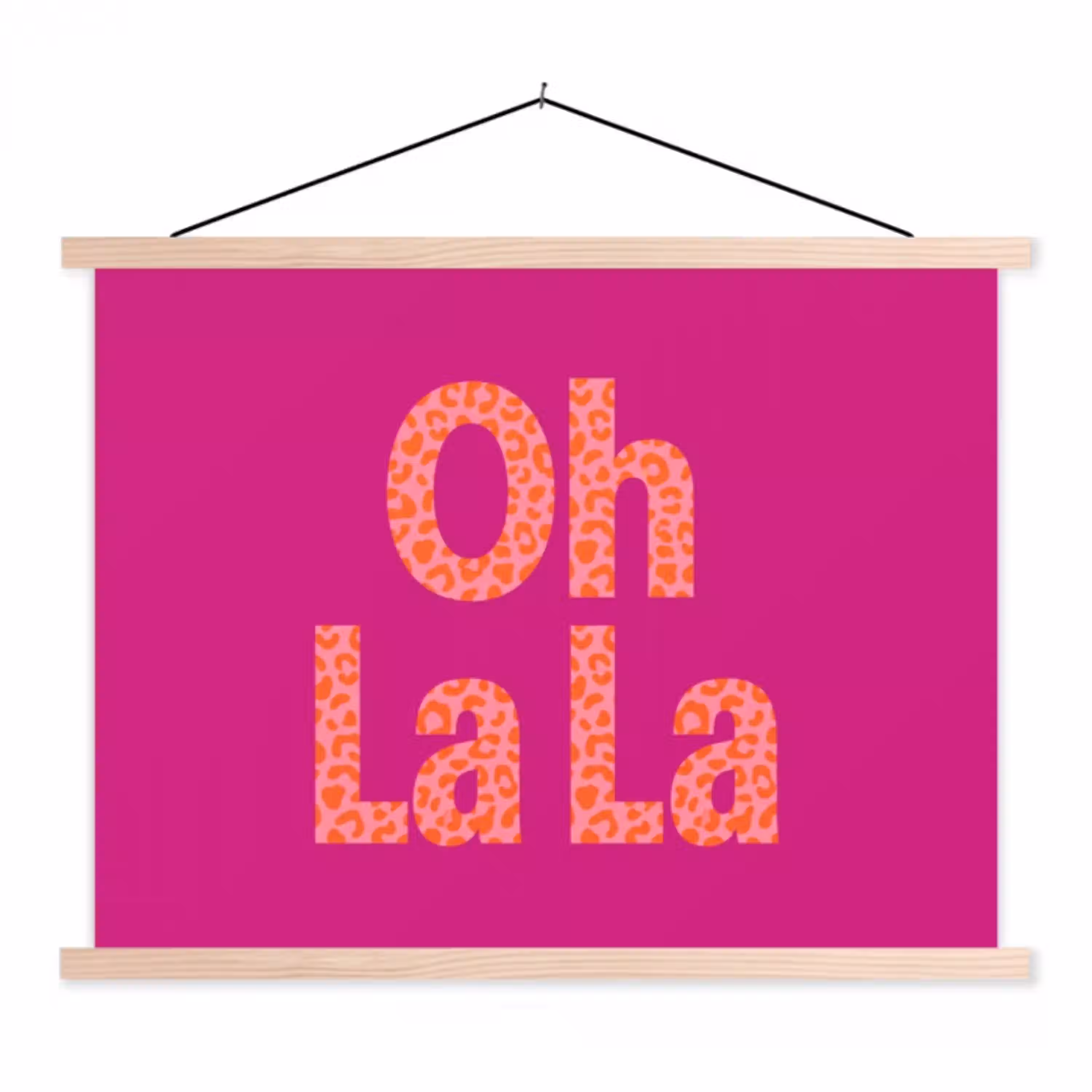 Oh la la - Luipaardprint - Roze textielposter latten blank klein -3d