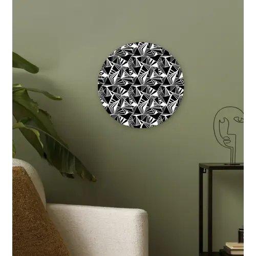 Driehoeken - Geometrisch - Zwart - Wit Wandcirkel plexiglas klein 852 -sfeer3