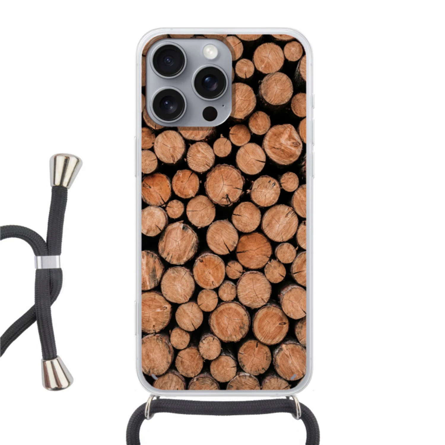 Houtblokken - Textuur - Patroon - Bruin - Rustiek Hoesje iPhone 16 Pro Max met koord klein -3d