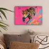Luipaard - Roze - Oranje - Blauw - Verf canvas 2cm klein -sfeer1