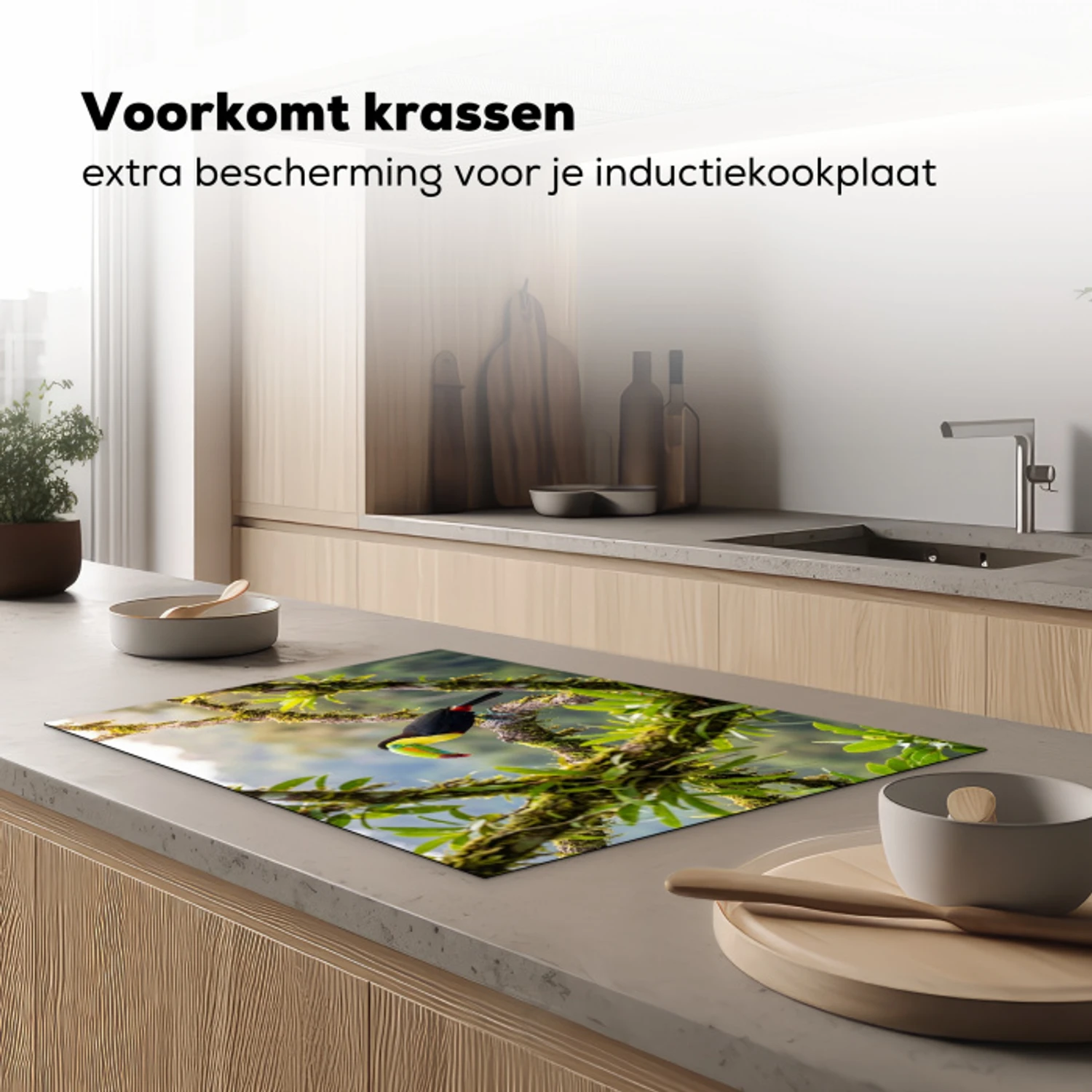 Toekan - Jungle - Natuur - Kleurrijk Inductie beschermer vinyl 3mm klein -sfeer1