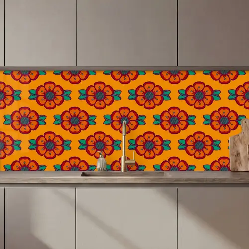 Design - Retro - Rozen - Oranje keuken achterwand 2 middel 871 zz_3dshopping