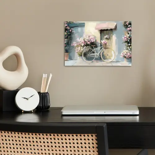 Fiets - Pastelkleuren - Bloemen poster papier klein -sfeer1