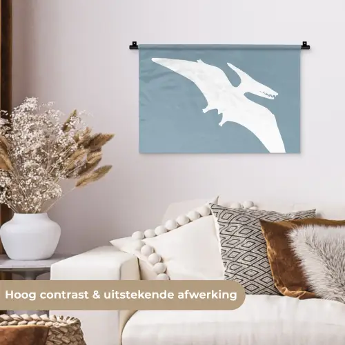 Dino - Pteranodon - Dinosaurus - Blauw Wandkleed katoen klein -sfeer1