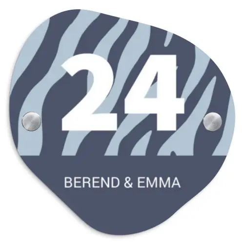 Blauw zebra - Klassiek Naambord Organisch middel -3d