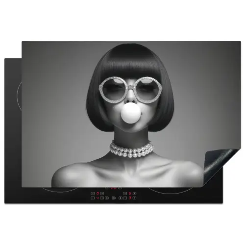 Vrouw - Zwart Wit - Ketting - Zonnebril Inductie beschermer vinyl 3mm klein -3d