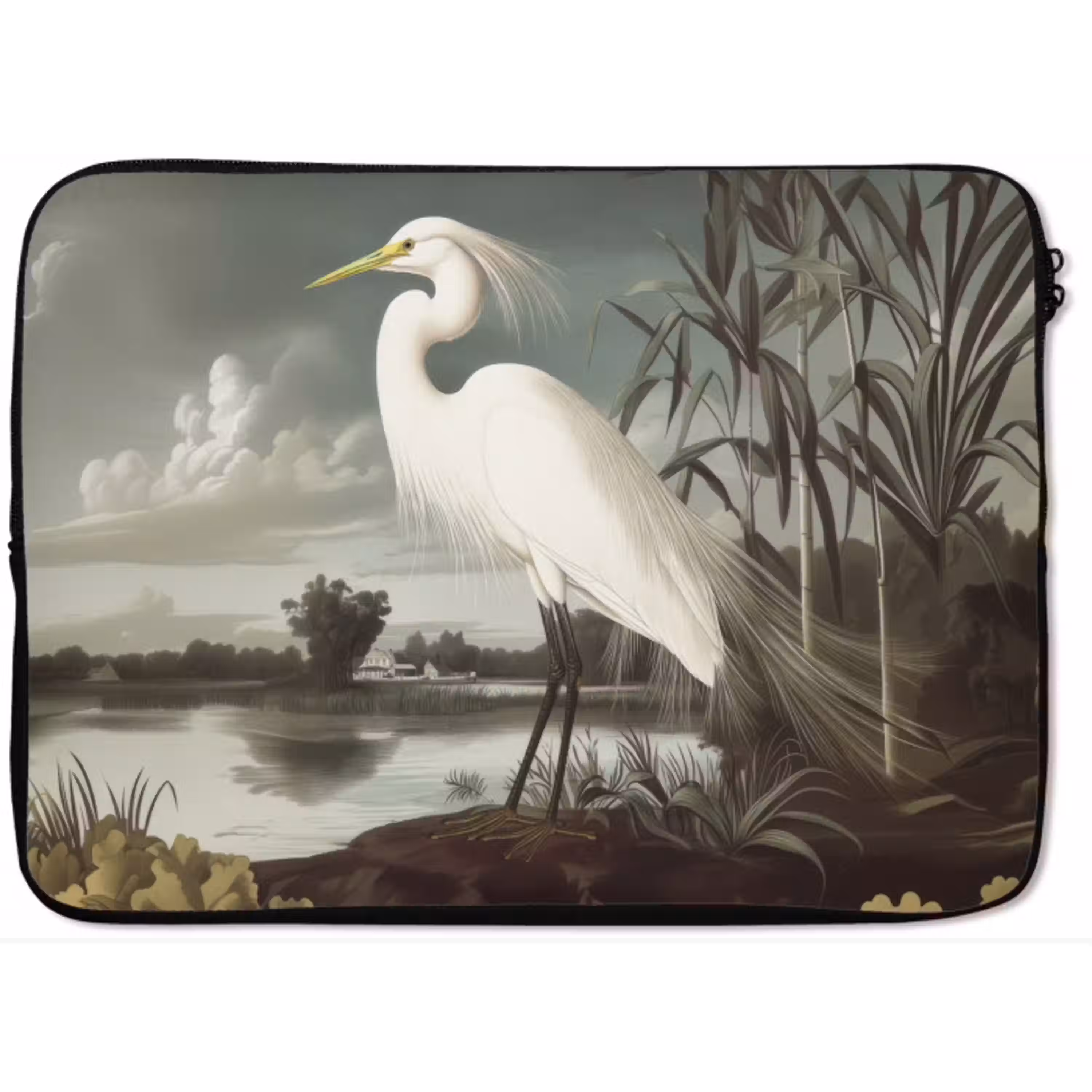 Reiger - Planten - Wolken - Wit laptophoes neopreen klein -zkaufland3dotto