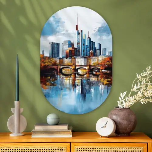Bomen Frankfurt- Stad - Skyline - Brug Wandcirkel Ovaal Glas middel -sfeer2