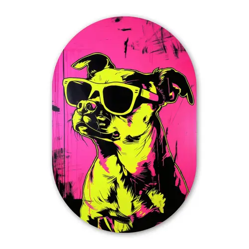 Hond - Zonnebril - Roze - Art Wandcirkel Ovaal Glas middel -3d