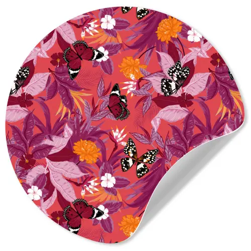 Zomer - Vlinder - Donker - Roze Wandcirkel behangsticker klein 186 -3d