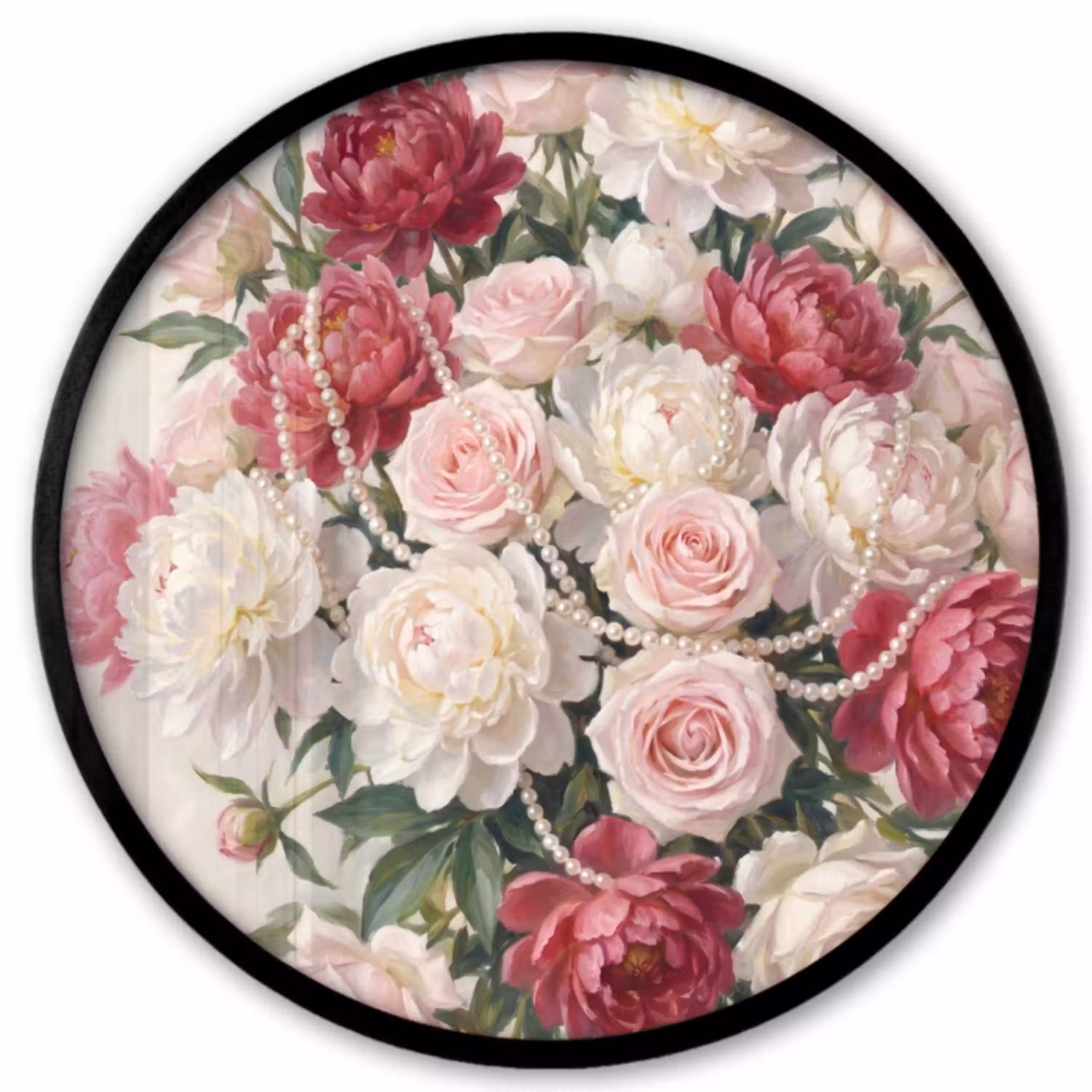 Bloemen - Parels - Romantiek - Klassiek - Roze Fotolijst rond zonder passe partout klein -3d