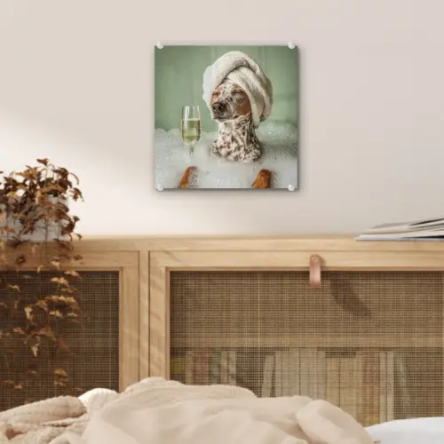 Hond - Bad - Champagne - Handdoek plexiglas 5mm klein -sfeer4