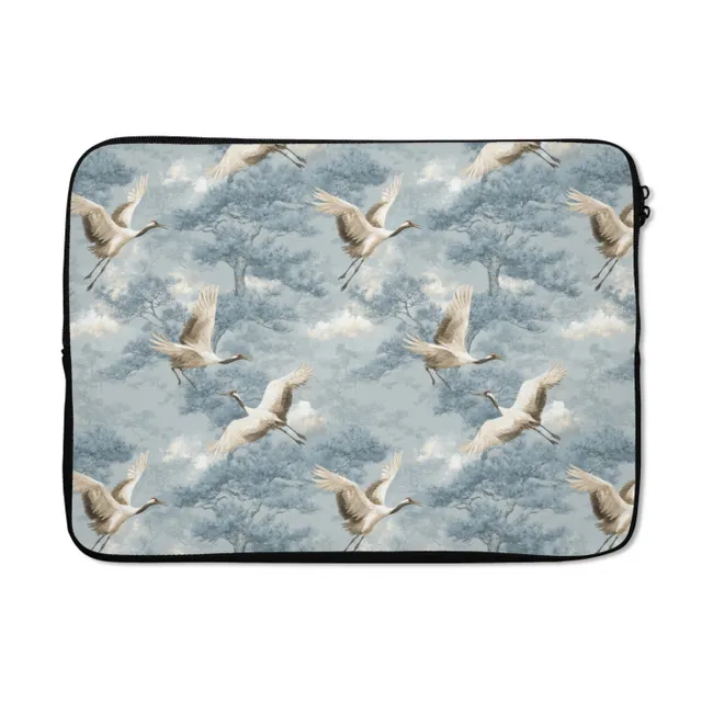 Laptophoes Wolken - Kraanvogels - Blauw