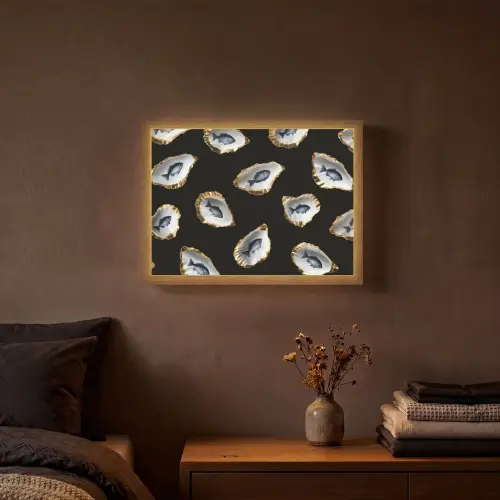 Oesters - Vissen - Blauw - Goud Light Box met batterij (Wandlamp) middel -sfeer4