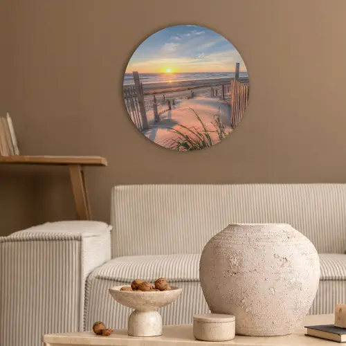 Strand - Zee - Duin - Zonsondergang - Landschap Akoestische PET Vilt - Rond klein -sfeer1