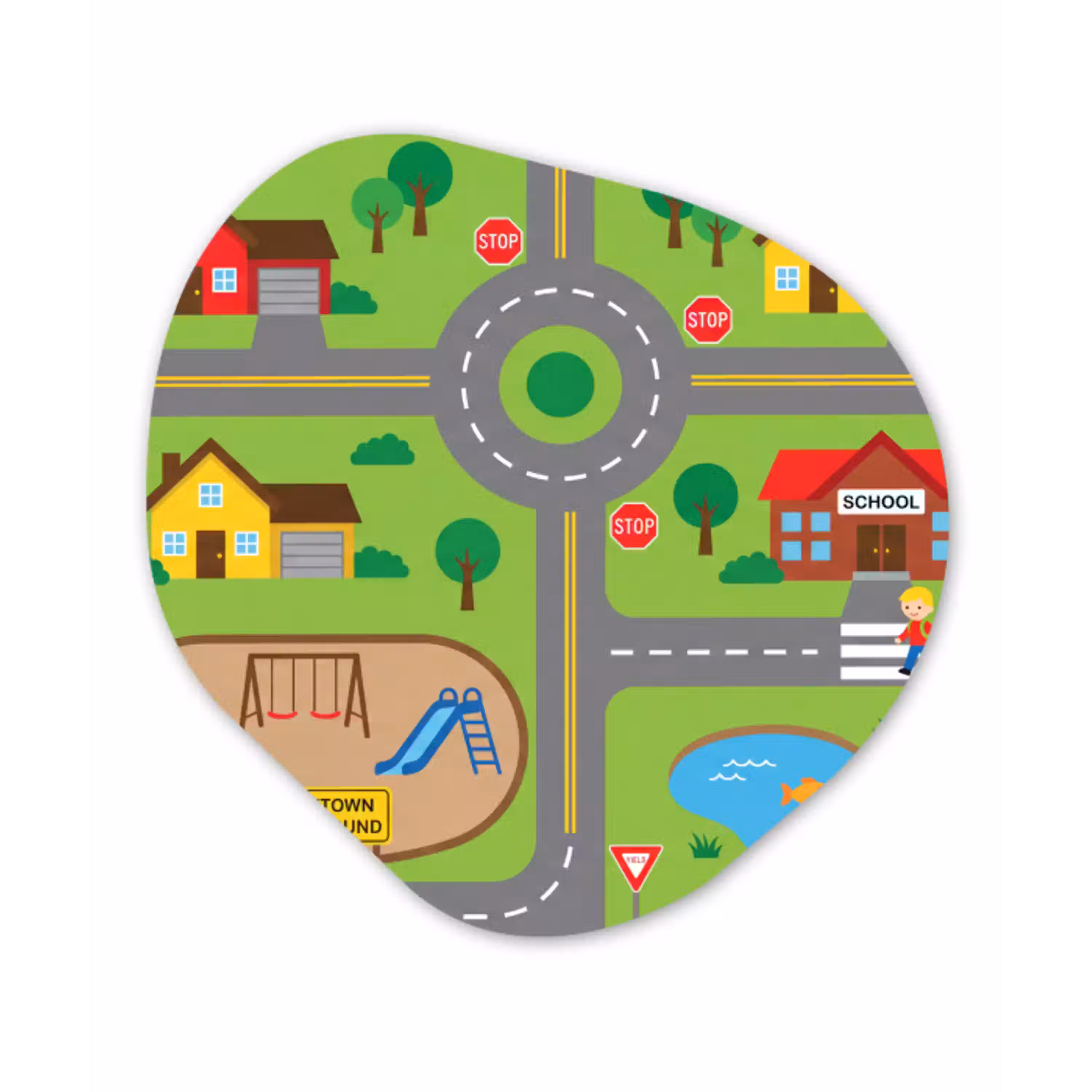 Stad - Wegen - Cartoon Wandcirkel Organisch Plexiglas middel -3d