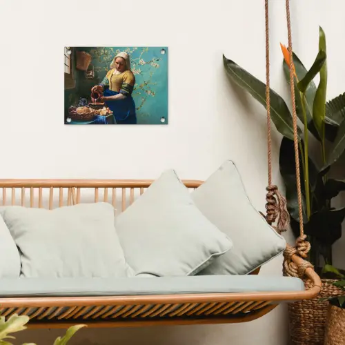 Melkmeisje - Amandelbloesem - Van Gogh - Vermeer - Schilderij - Oude meesters tuinposter los doek klein -sfeer7