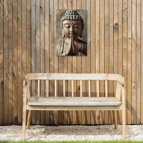 Boedha - Beeld - Bruin - Rust Tuinposter op houten frame 2 cm dik klein -sfeer4