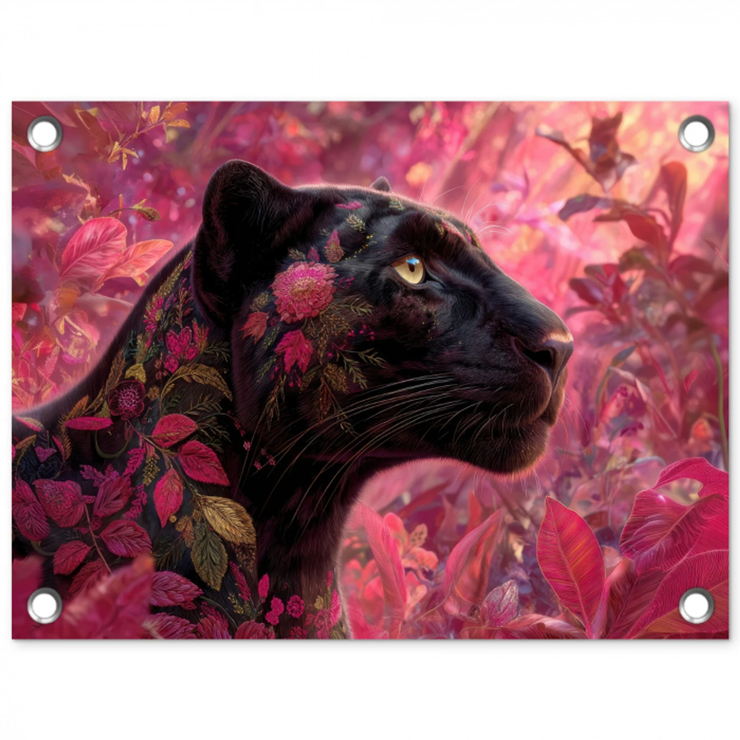 Luipaard - Bloemen - Roze tuinposter los doek klein -3d