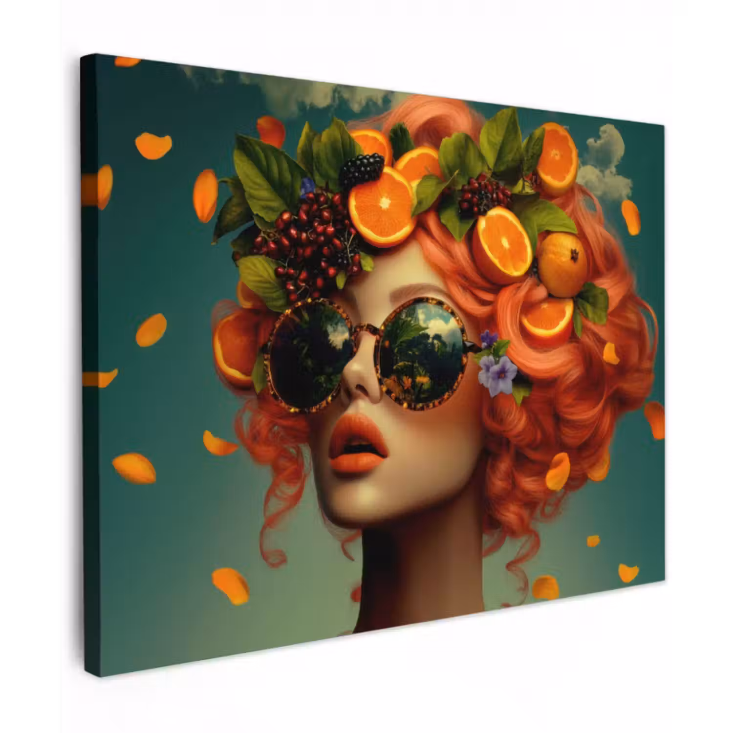 Canvas schilderij - Vrouw - Sinaasappel - Bessen - Oranje