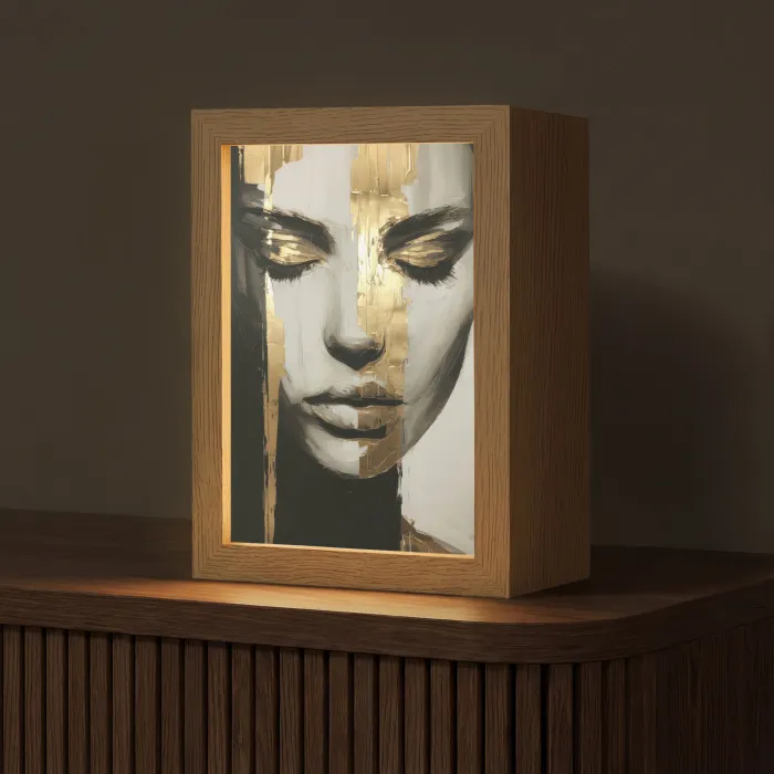 Ogen - Gezicht - Goud - Strepen Light Box met kabel (Tafellamp) klein -z3d_website