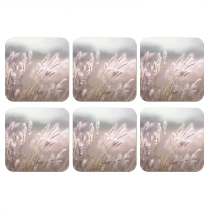Graspluimen - Wind - Beige - Mistig onderzetter kurk middel -3d