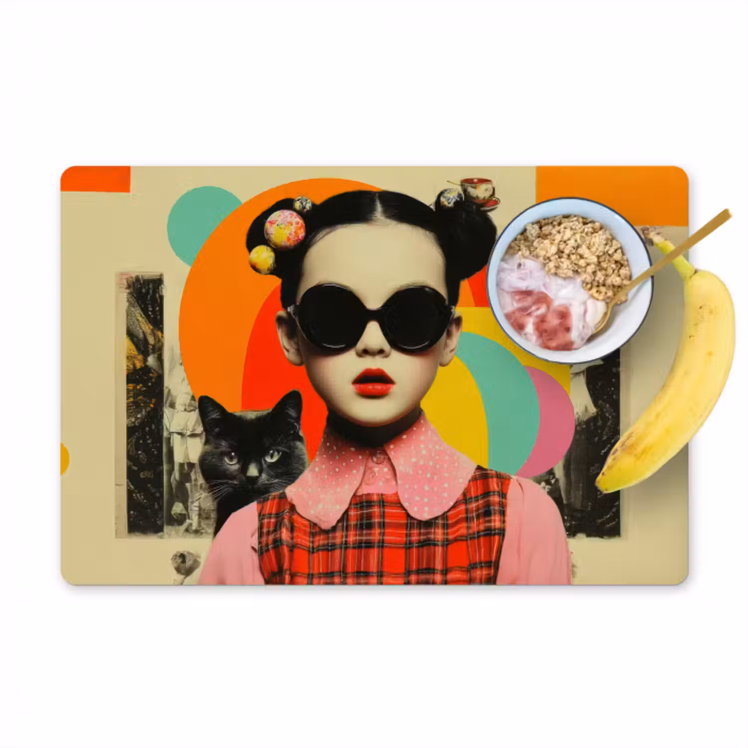 Tischset - 6 Stück - Mädchen - Sonnenbrille - Katze - Retro