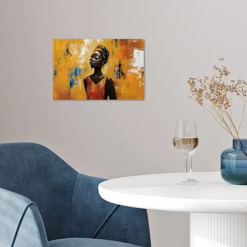 Vrouw - Ogen - Penseelstreken - Geel poster papier klein -sfeer3