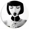 Vrouw - Lolly - Zwart - Wit Wandcirkel kunststof plaat 5mm dik klein -3d