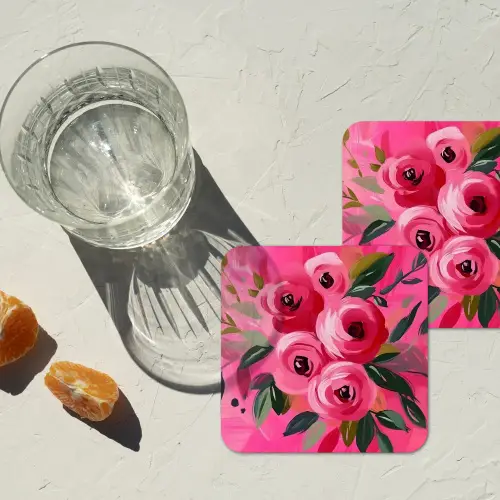 Bloemen - Verf - Roze onderzetter kurk middel -sfeer4