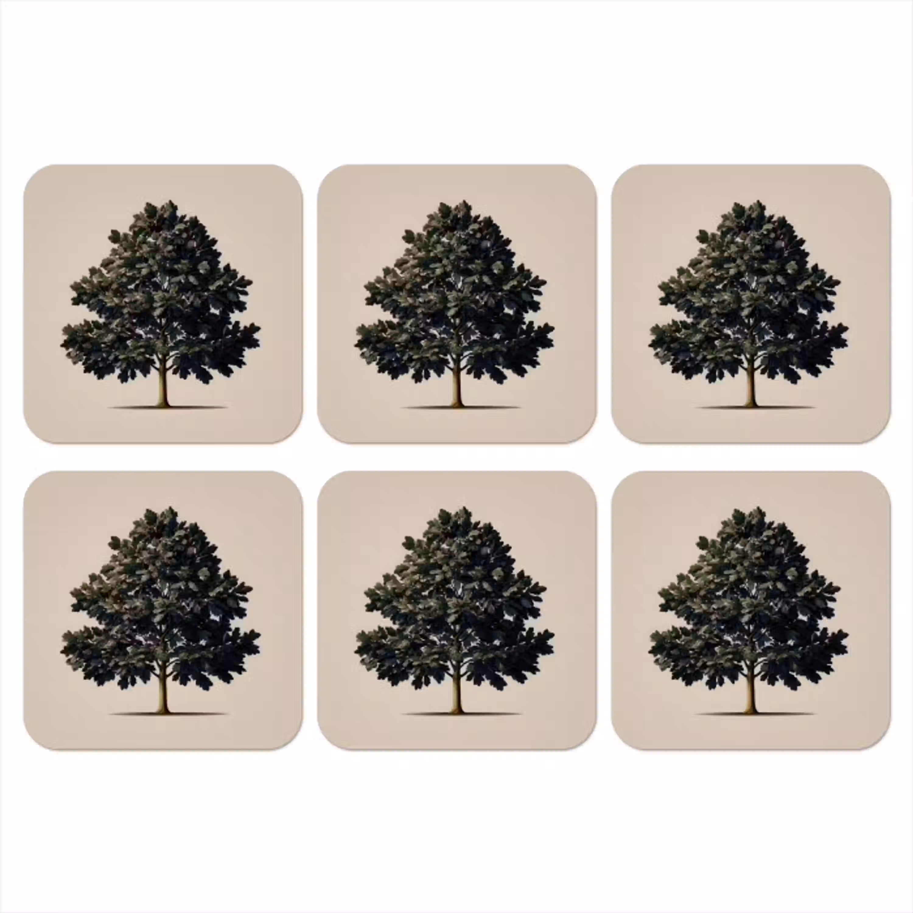 Eikenboom - Schaduw - Egaal onderzetter kurk middel -3d