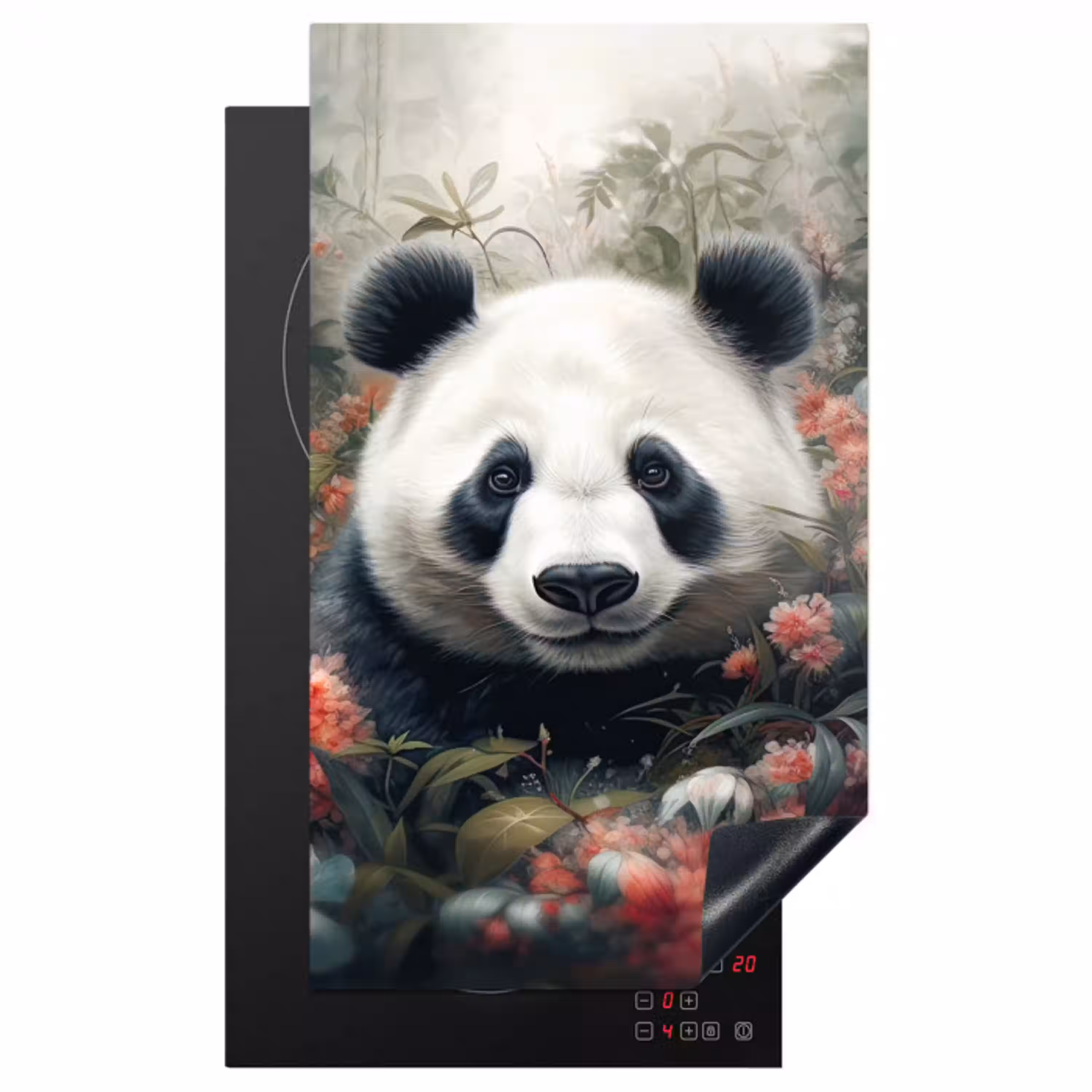 Panda - Wilde dieren - Bloemen - Natuur Inductie beschermer vinyl 3mm middel -3d