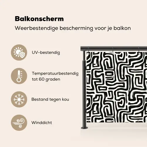 Grafisch - Lijnen - Zwart - Wit Balkonbeschermer Duitsland klein 596 -specs_NL