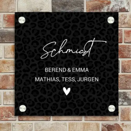 Zwart panterprint - Sierlijk Naambord Vierkant klein -sfeer2