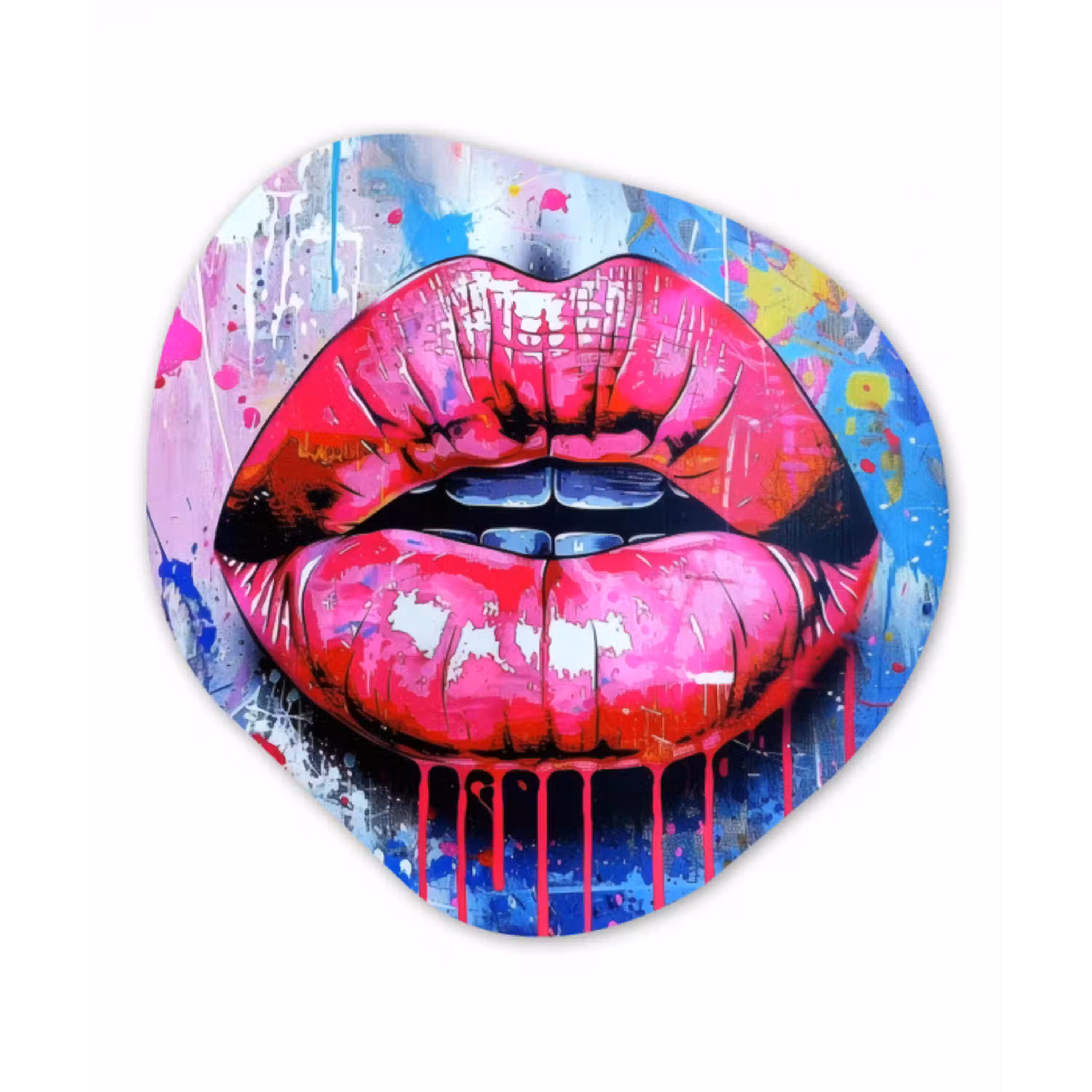 Graffiti - Lippen - Felroze - Geschilderd Wandcirkel Organisch Aluminium middel -3d
