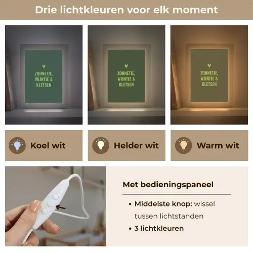 Donkergroen - Quote - Zon - Zomer Light Box met kabel (Wandlamp) klein -USP_lichtkleurNL