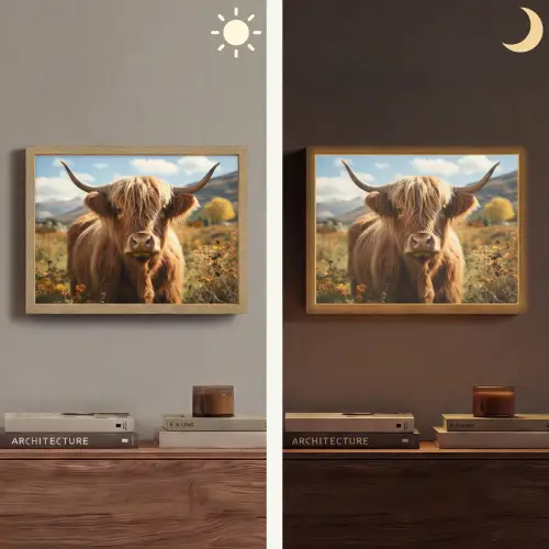 Schotse hooglander - Dieren portret - Natuur - Dier Light Box met batterij (Wandlamp) middel -sfeer3