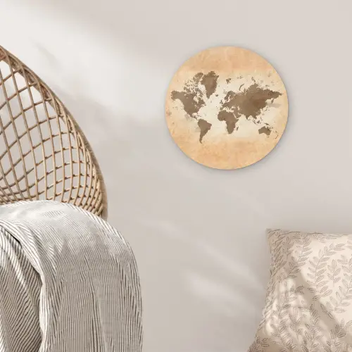Wereldkaart - Beige - Bruin Wandcirkel kunststof plaat 5mm dik klein -sfeer5
