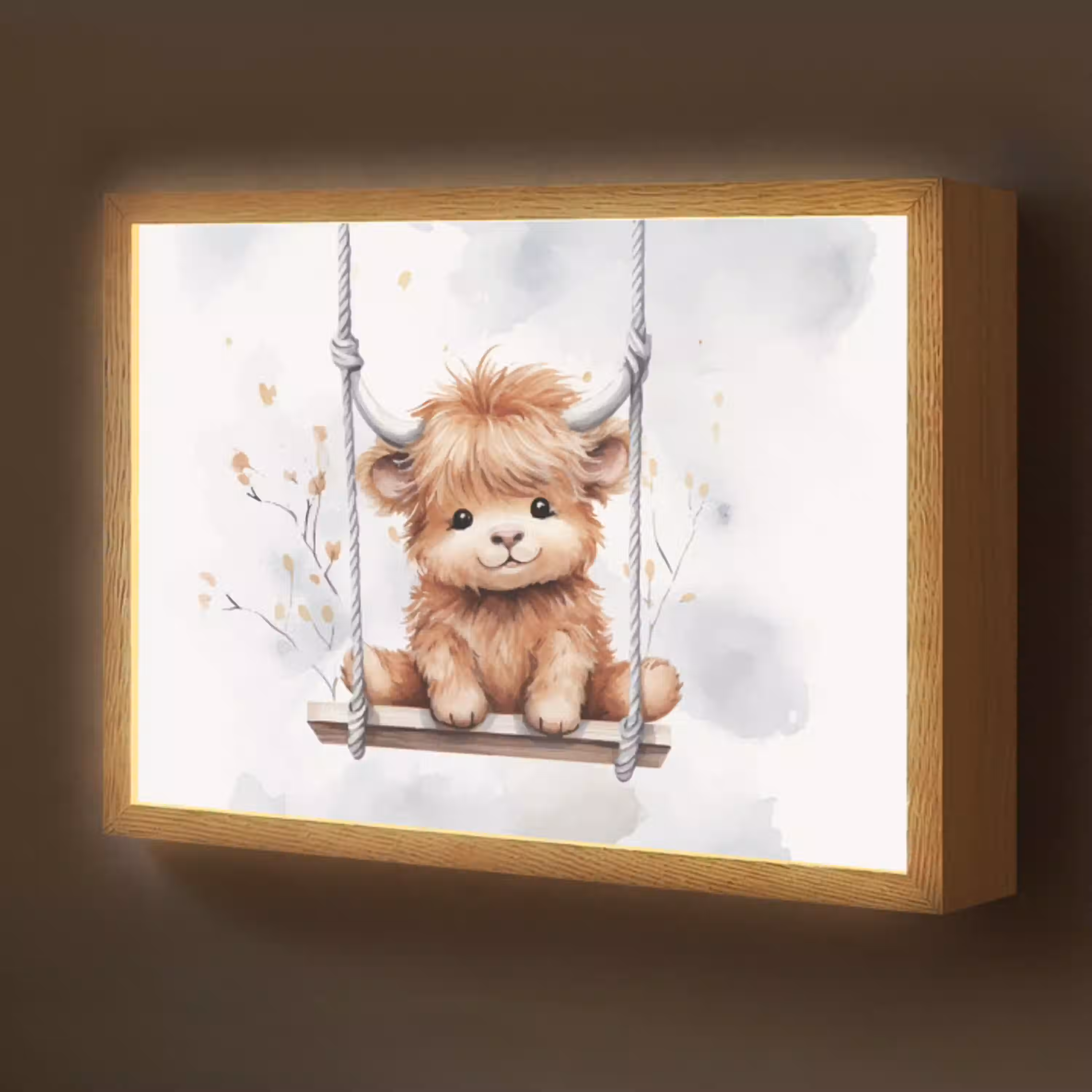 Schotse hooglander - Dier - Kinderen Light Box met batterij (Wandlamp kind) middel -z3d_website