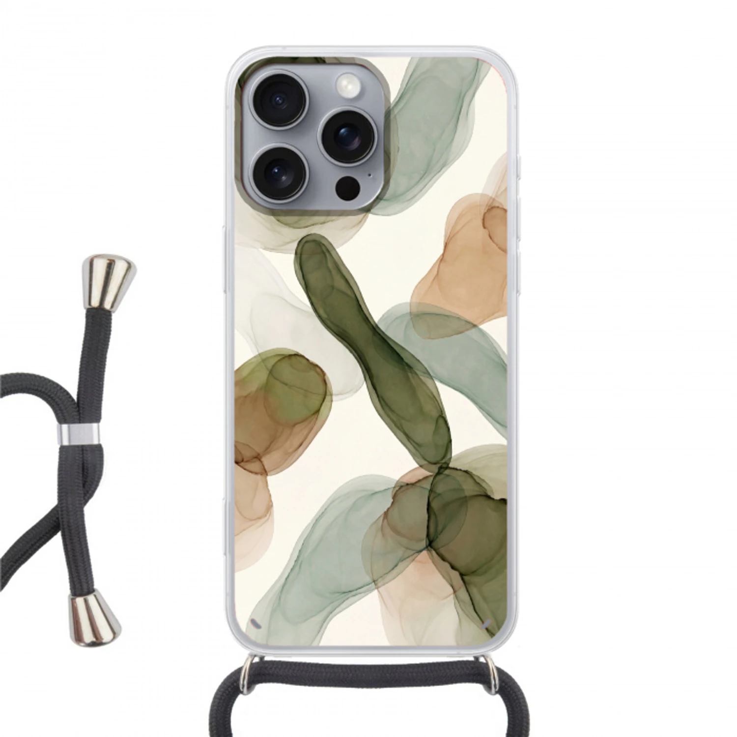 Abstract - Vormen - Modern - Kunst - Groen - Bruin Hoesje iPhone 16 Pro Max met koord klein -3d