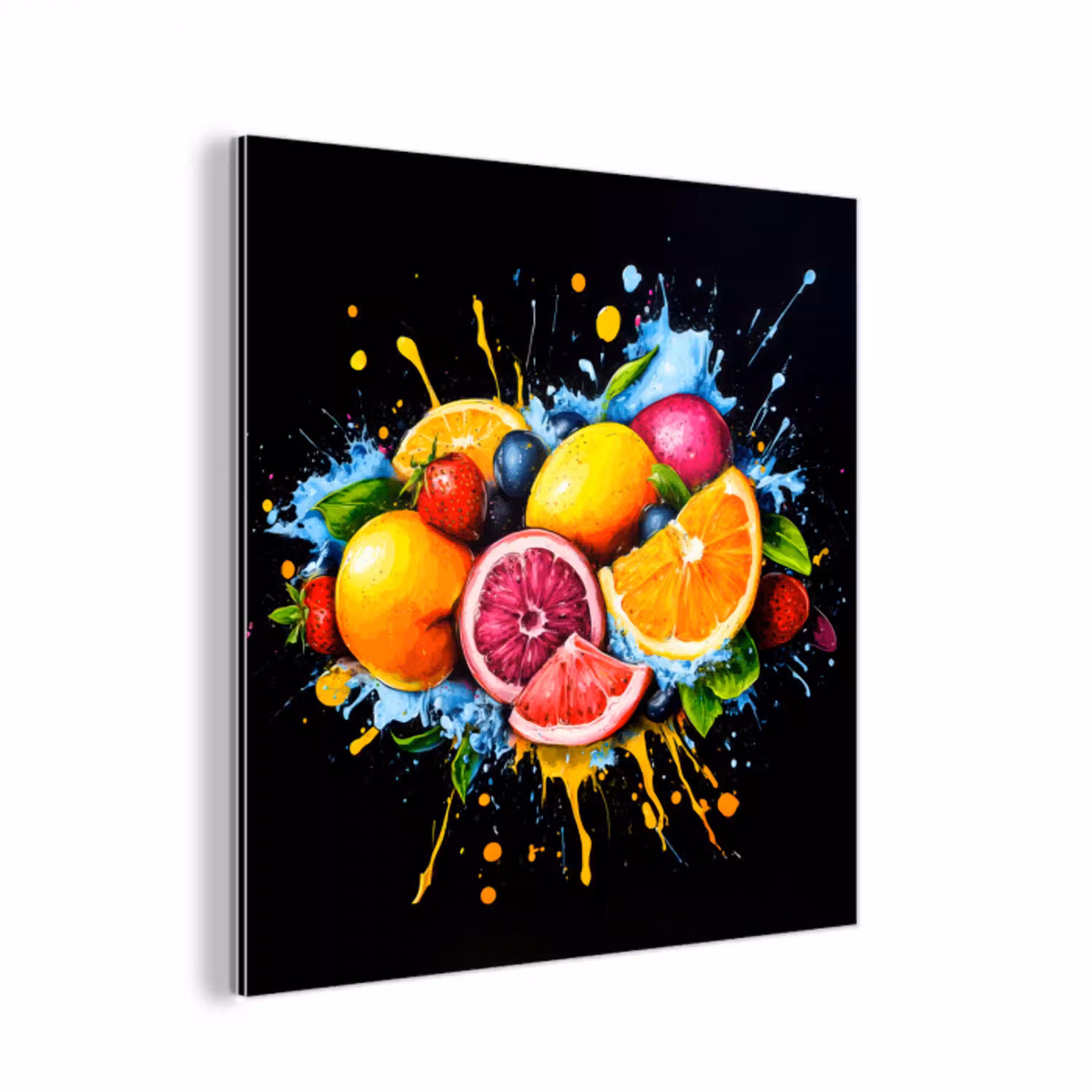 Fruit - Graffiti - Kleurrijk - Sinaasappel - Aardbei - Abstract aluminium wit klein -3d