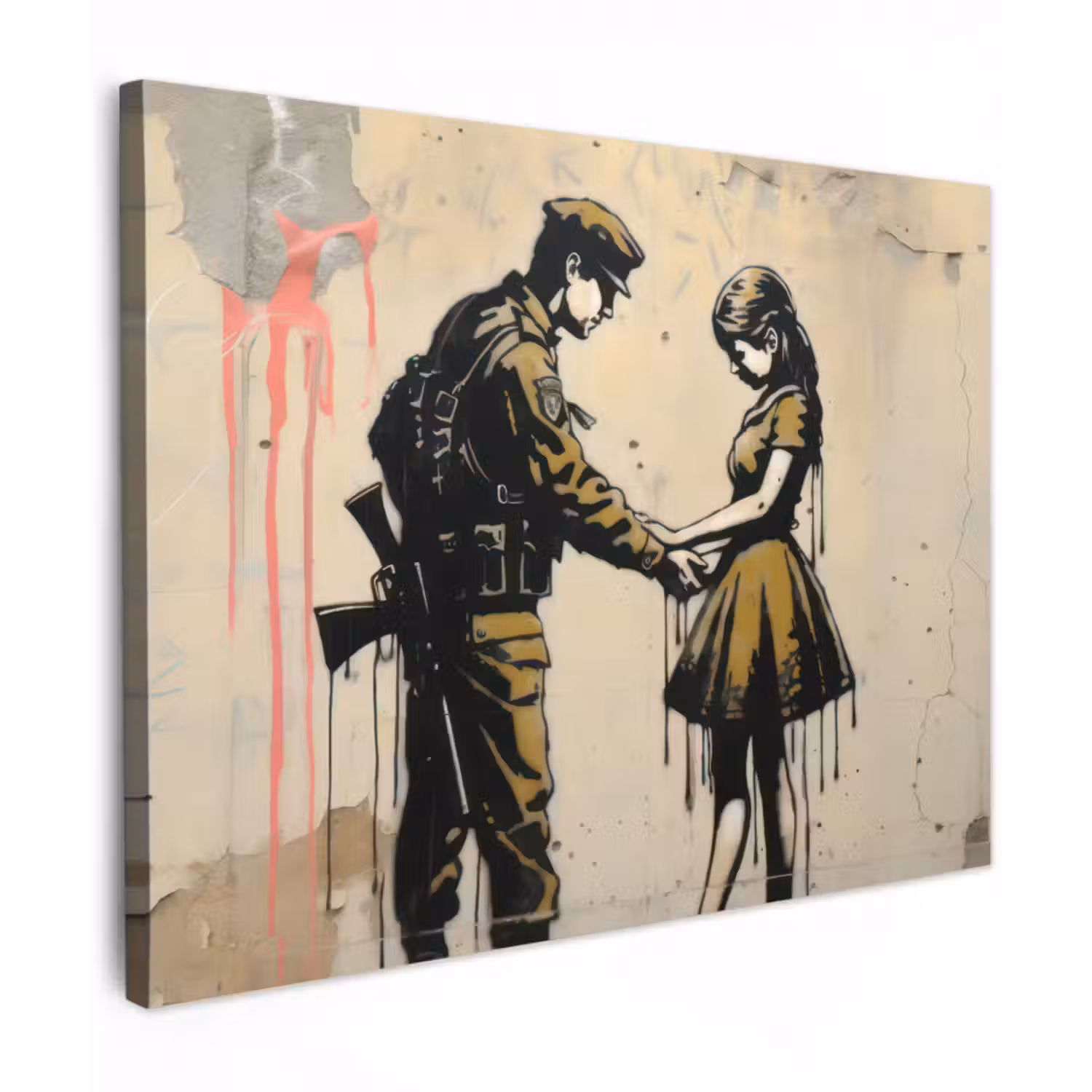 Leinwandbild - Soldat - Mädchen - Braun - Graffiti
