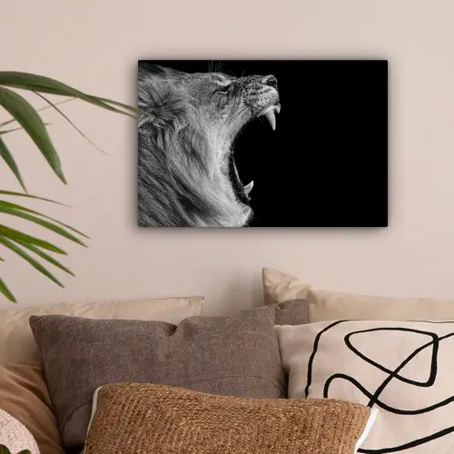 Dieren - Leeuw - Zwart - Wit - Portret canvas 2cm klein -sfeer1