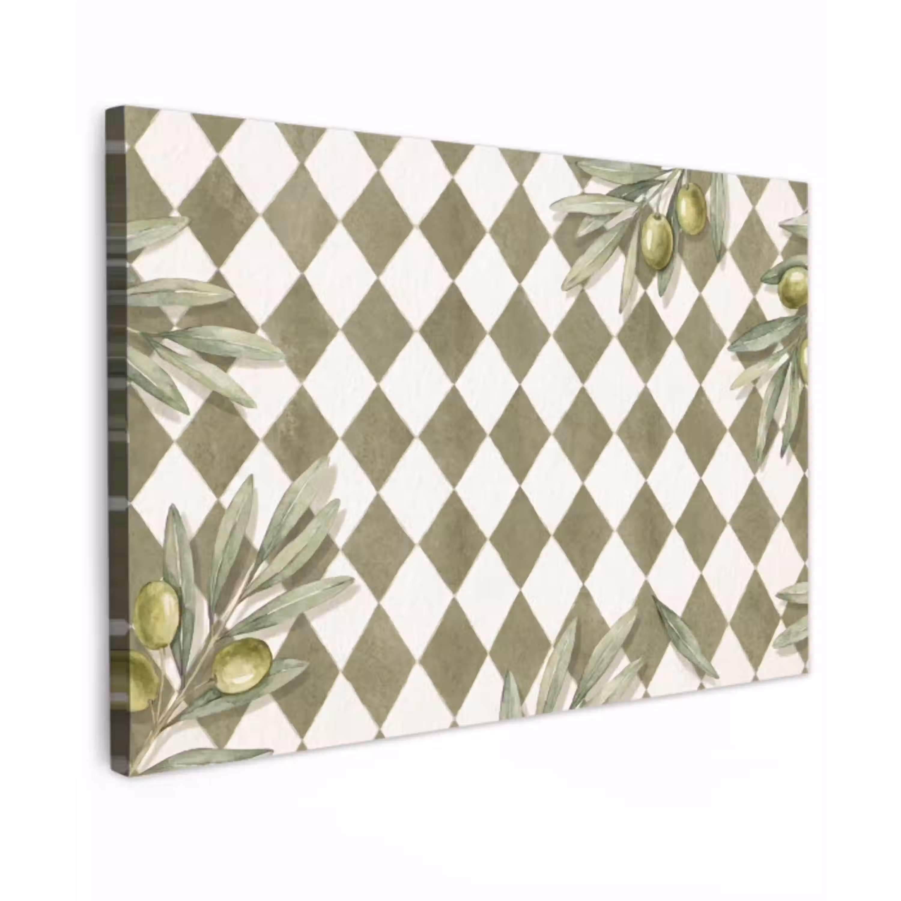 Plant - Olijftakken - Waterverf - Mediterraan - Groen canvas 2cm klein -z3d
