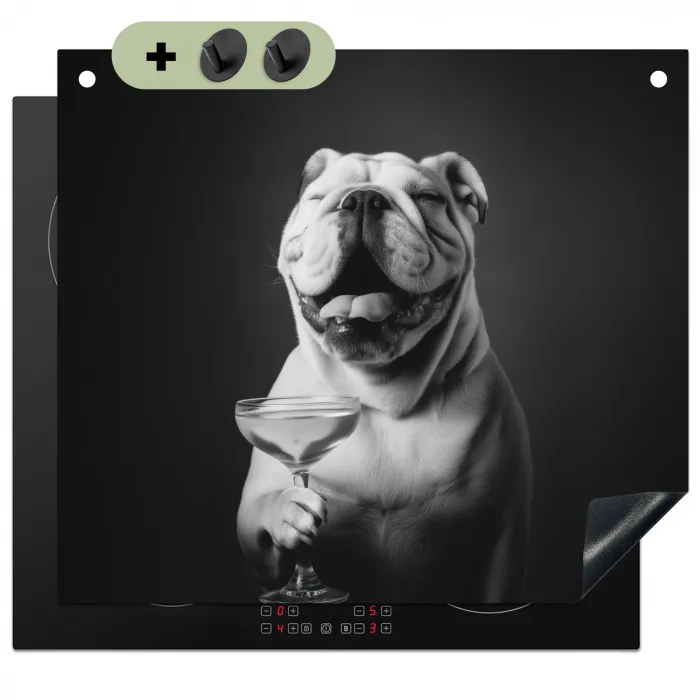 Buldog - Hond - Glas Inductie beschemer met haakjes middel -3d